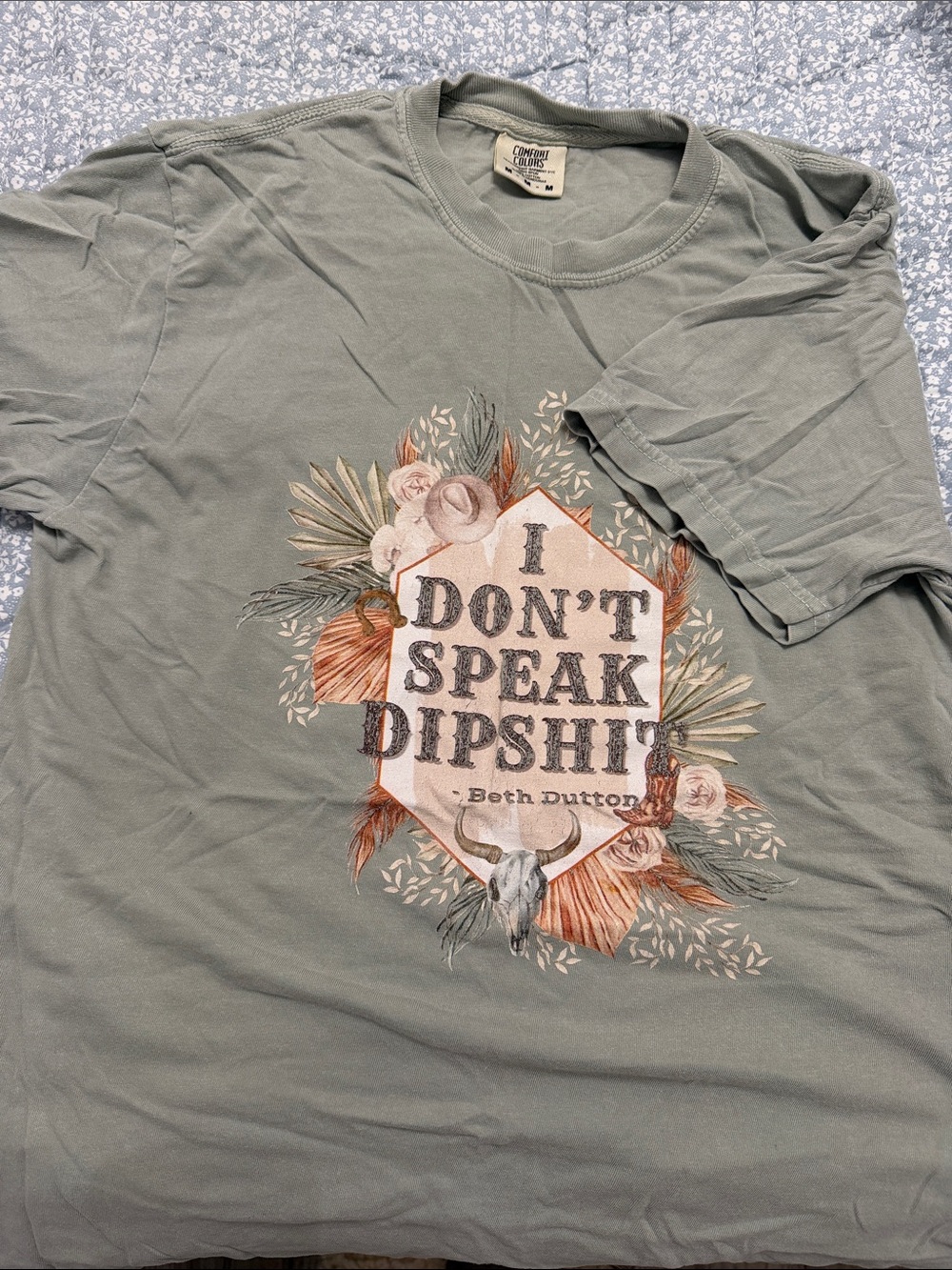 Comfort Colors Sage Green Graphic Tee with Floral Western Print